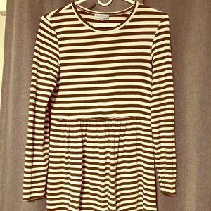 Olive green and white striped peplum long sleeve